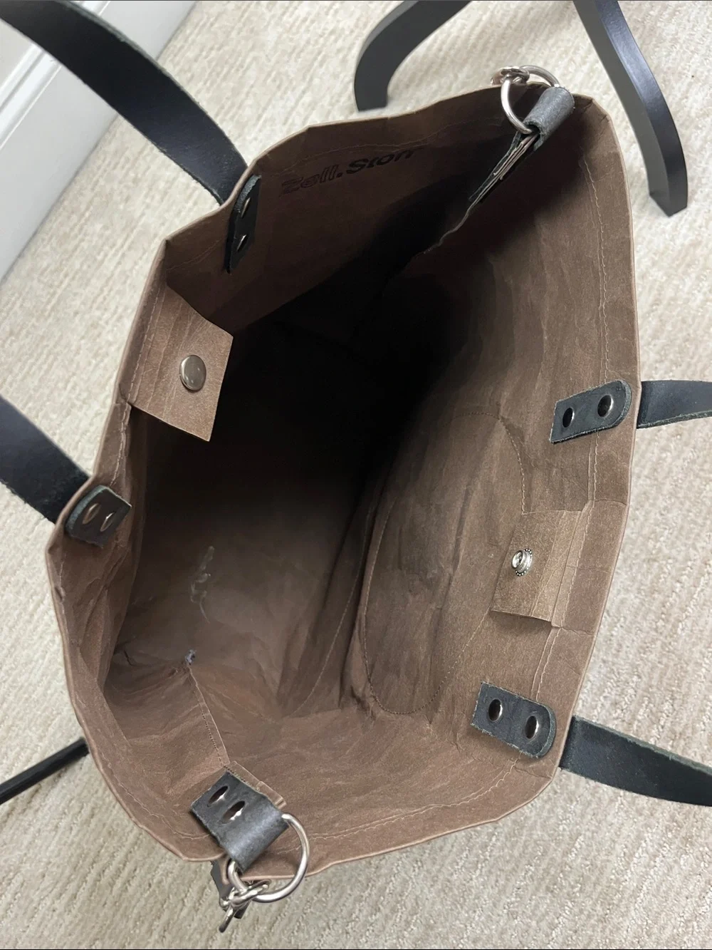 Washable Kraft Paper Tote Bag Brown Black Laptop Work Shoulder Carryall